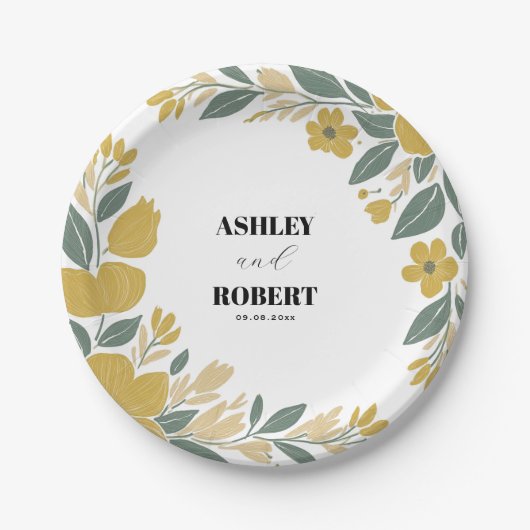 バターカップ黄モダンフローラ結婚ズ ペーパープレート (正面)