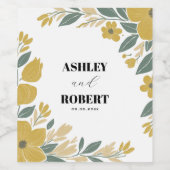 バターカップ黄モダンフローラ結婚ズ ワインラベル (シングルラベル)