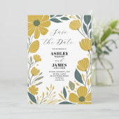 バターカップ黄モダン色フローラ保存日 招待状 (スタンド正面)