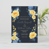 バターカップ黄色のネイビーブルーボー結婚フローラ 招待状 (スタンド正面)