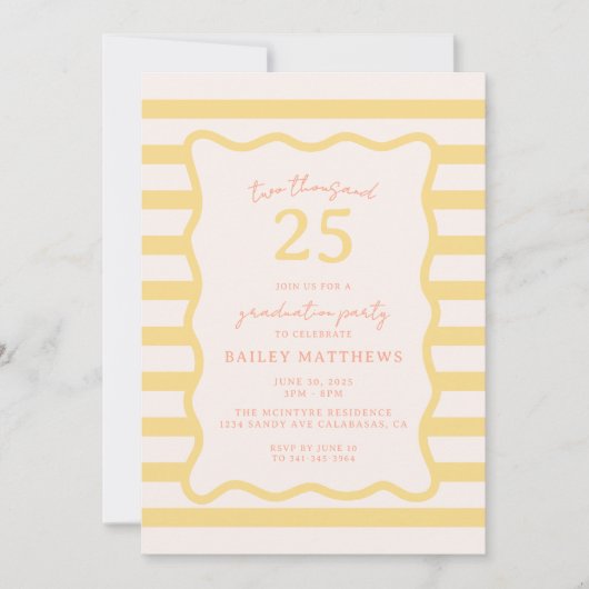 バターカバナおもしろいイエロー卒業パーティー 招待状 (正面)