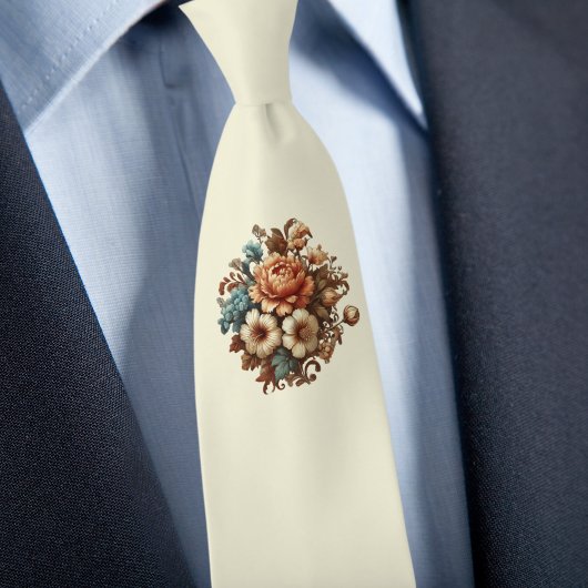 バタークリファンシーームフローラブーケ ネクタイ