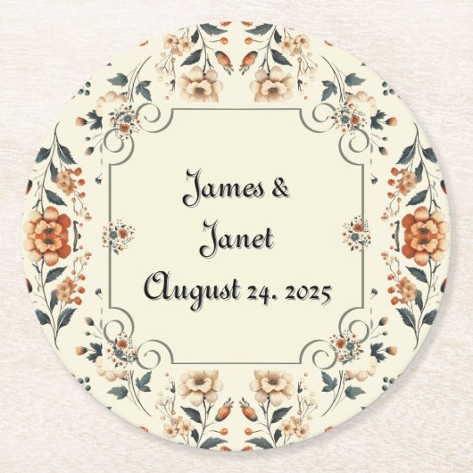 バタークリームフローラカスタマイズ可能コースター ラウンドペーパーコースター (正面)