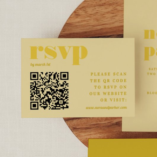 バターシンプルイエロー結婚のQRコードRSVP エンクロージャーカード
