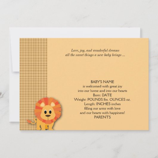 バタースコッチのライオンのベビーの発表 案内状 (正面)