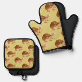 バタースコッチイエローカートルパタン 鍋つかみ&鍋敷きセット (正面/裏面)