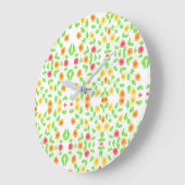 バタースタイリッシュイエローフローラルパターンの時計 ラージ壁時計 (傾斜)