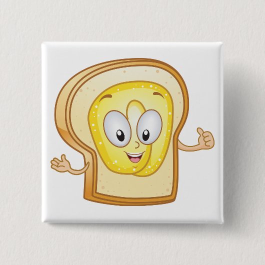 バタートーストのキャラクター　幸せなパン 缶バッジ (正面)