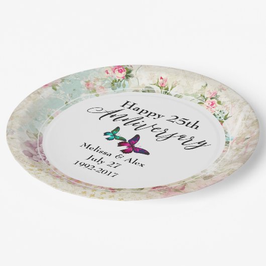 バターフェリーとヴィンテージバラ記念日 ペーパープレート (アングル)