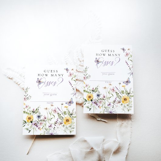 バターフライパープルフローラブライダルシャワーキスゲーム エンクロージャーカード