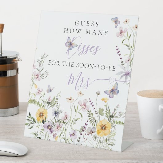 バターフライパープルフローラブライダルシャワーキスゲーム 台座サイン (インサイチュ)