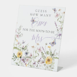 バターフライパープルフローラブライダルシャワーキスゲーム 台座サイン