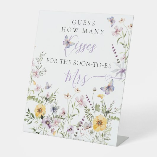 バターフライパープルフローラブライダルシャワーキスゲーム 台座サイン (正面)