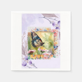 バターフライベージュ色ナプキン スタンダードカクテルナプキン