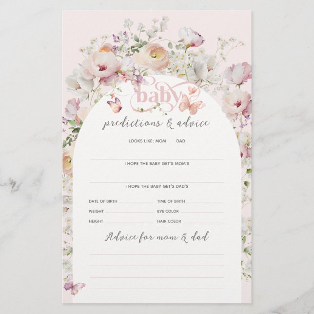 バターフライ赤面ピンクフローラガールベビーシャワーゲーム (正面)