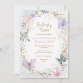 バターベビーピンク蝶の赤ちゃんシャワー 招待状 (正面)