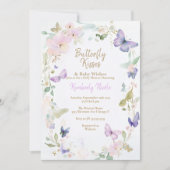 バターベビー紫の蝶の赤ちゃんシャワー 招待状 (正面)