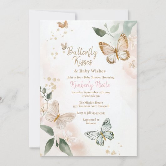 バターベビー赤面蝶の赤ちゃんシャワー 招待状 (正面)