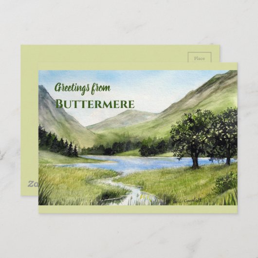 バターミア湖、イングランド 水彩画 ポストカード (正面/裏面)