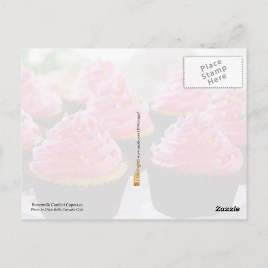 バターミルク紙吹雪カップケーキとピンクつや消し ポストカード (裏面)