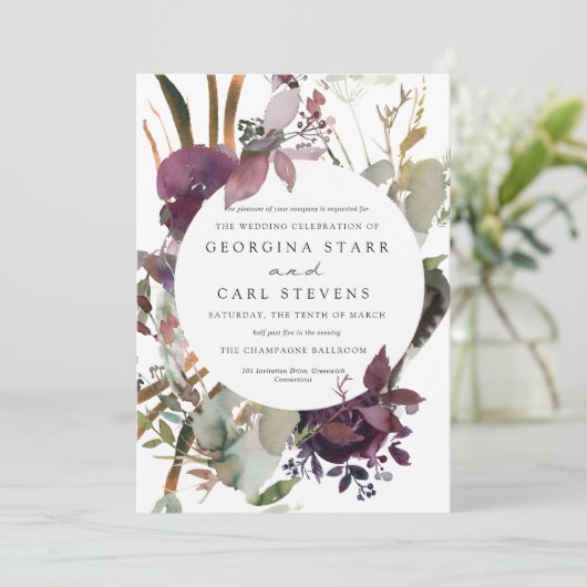 バタームアンドプラムボタニカル結婚式招待状 招待状 (スタンド正面)