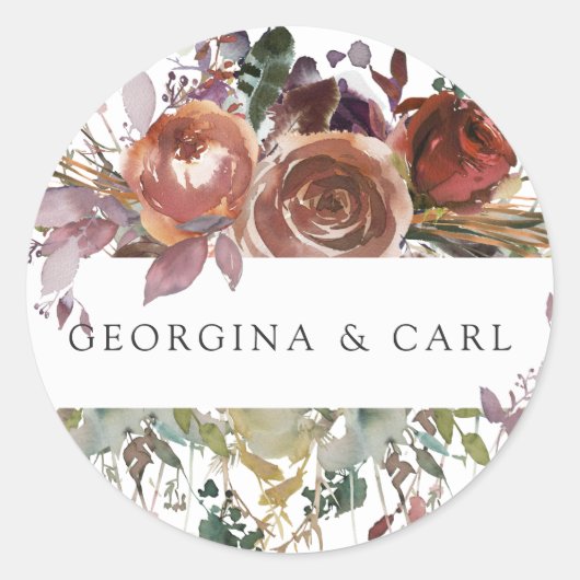 バタームプラムパーソナライズされた結婚ステッカー ラウンドシール (正面)