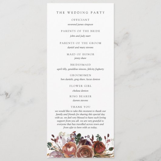 バターム&プラム結婚の式典プログラム プログラム (裏面)