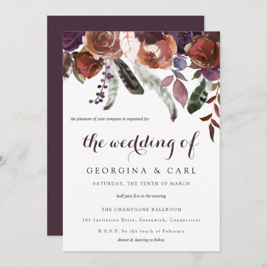 バターム&プラム結婚式招待状1 招待状 (正面/裏面)