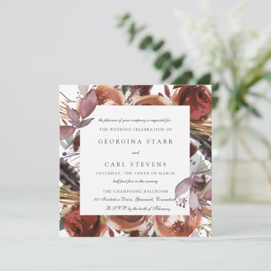 バターム&プラム結婚式招待状 |正方形 招待状 (スタンド正面)