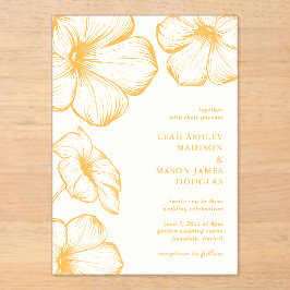 バターモダンイエローフローラエレガントな結婚式 アクリル招待状
