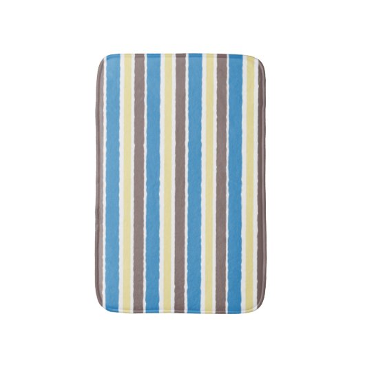 バター付きポップコーンコーヒーブラウンソニックブルーストライプズ バスマット (正面縦)