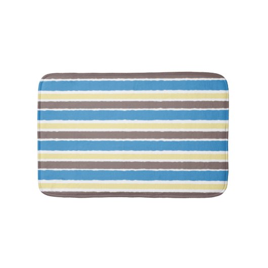 バター付きポップコーンコーヒーブラウンソニックブルーストライプズ バスマット (正面)