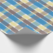 バター付きポップコーンコーヒーブラウンソニックブループレイド ラッピングペーパー (角)