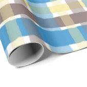 バター付きポップコーンコーヒーブラウンソニックブループレイド ラッピングペーパー (ロールコーナー)