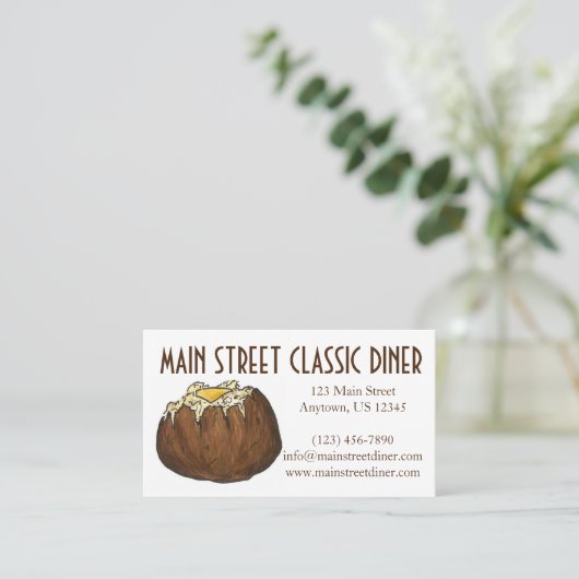 バター焼いたフードレストランシェフダイナー付きポテト 名刺 (スタンド正面)