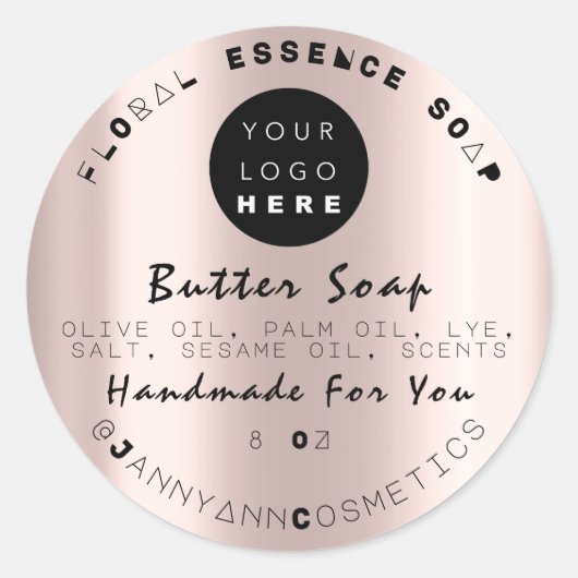 バター石鹸ユニーク化粧品手作りバラロゴ ラウンドシール (正面)