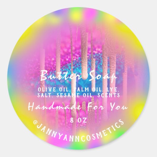 バター石鹸化粧品ピンクホログラフィードリガーリーップ ラウンドシール (正面)