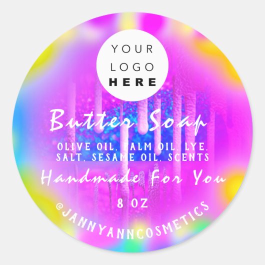 バター石鹸化粧品ロゴホログラフィカラーセラピー ラウンドシール (正面)