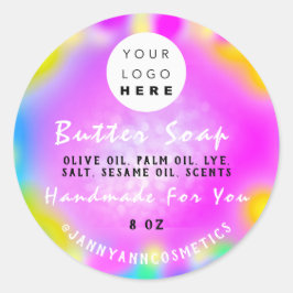 バター石鹸化粧品ロゴホログラフピンクメイクアップ ラウンドシール