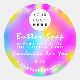 バター石鹸化粧品ロゴホログラフピンクユニコーン ラウンドシール