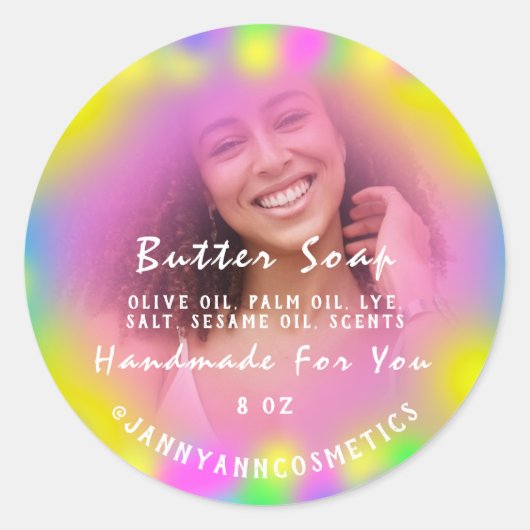 バター石鹸化粧品写真ピンクホログラフガーリー ラウンドシール (正面)