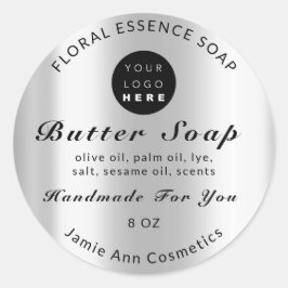 バター石鹸化粧品手作りシルバーロゴ ラウンドシール