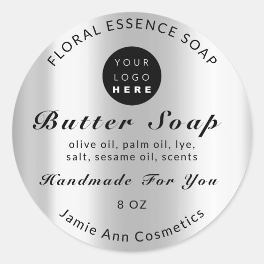 バター石鹸化粧品手作りシルバーロゴ ラウンドシール (正面)