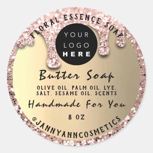 バター石鹸化粧品手作りドリップグリッターバラ ラウンドシール (正面)