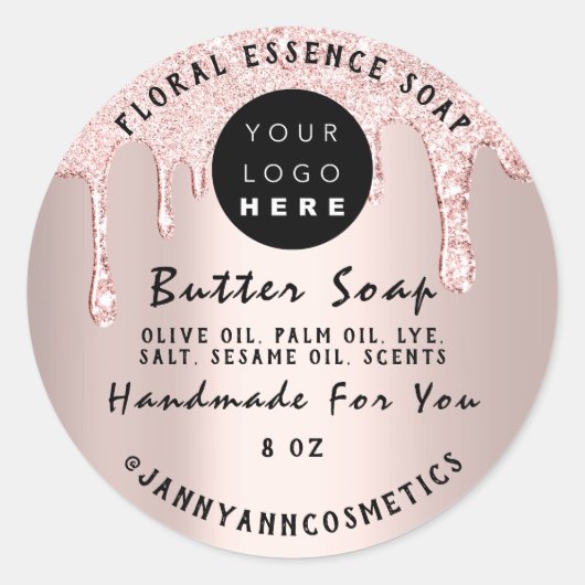 バター石鹸化粧品手作りドリップピンクローズ ラウンドシール (正面)