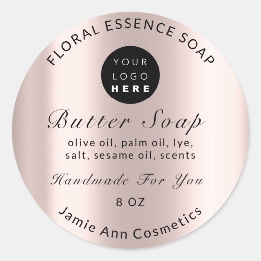 バター石鹸化粧品手作りバラロゴ ラウンドシール (正面)