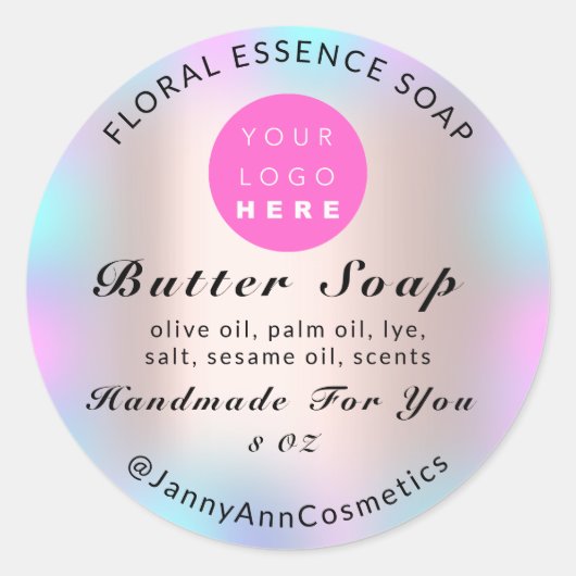 バター石鹸化粧品手作りピンクロゴ ラウンドシール (正面)