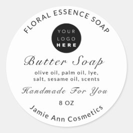 バター石鹸化粧品手作りホワイトロゴ ラウンドシール