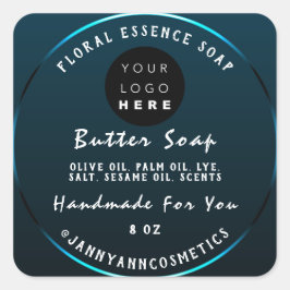 バター石鹸化粧品手作りロゴティール（緑がかった色）ブルー スクエアシール