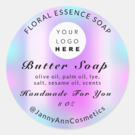 バター石鹸化粧品手作りロゴピンクブルー ラウンドシール